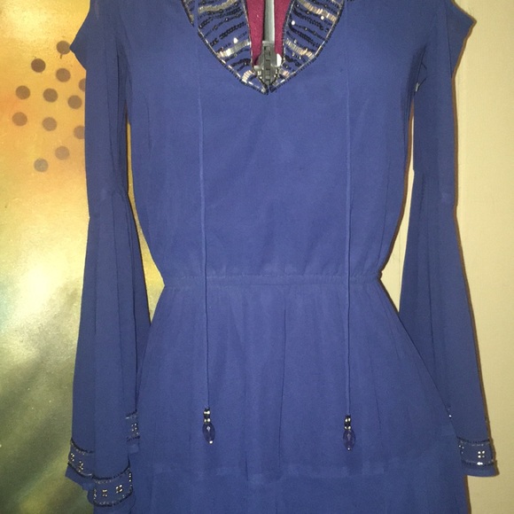 Boston Proper Cold Shoulder Bell Sleeve Dress - Picture 3 of 7